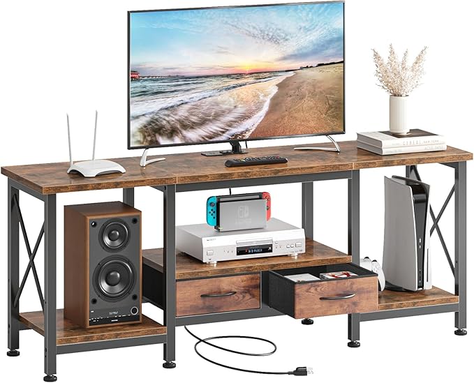 DUMOS 55” TV Stand with Power Outlets, Entertainment Center