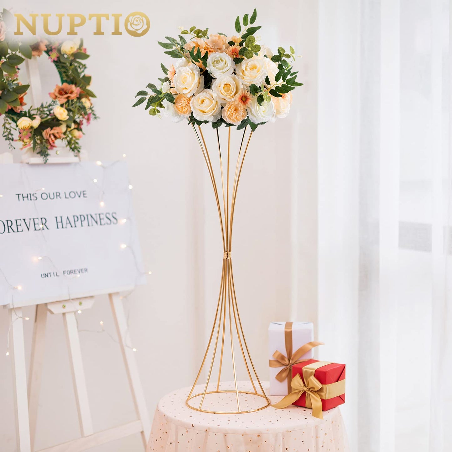 NUPTIO 2 Pcs Gold Vases for Centerpieces, 31.1in Tall Metal Trumpet Vase, Road Lead for Wedding Party Dinner Centerpiece, Flower Stand for Christmas Anniversary Birthday Home Decoration