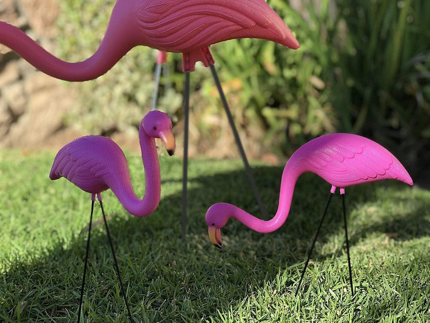 GiftExpress 12 Pack Pink Flamingos Yard Decorations - Small 14" Tall Plastic Flamingo Statue w/Metal Stakes - Lawn Ornaments & Garden Decor for Outdoor Parties