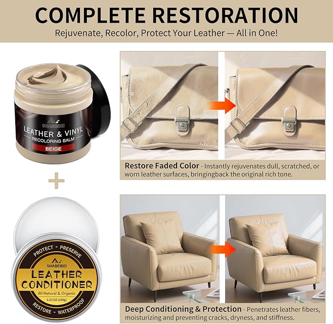 Leather Recoloring Balm with 100ml Mink Oil, Car Seats, Dye & Restorer