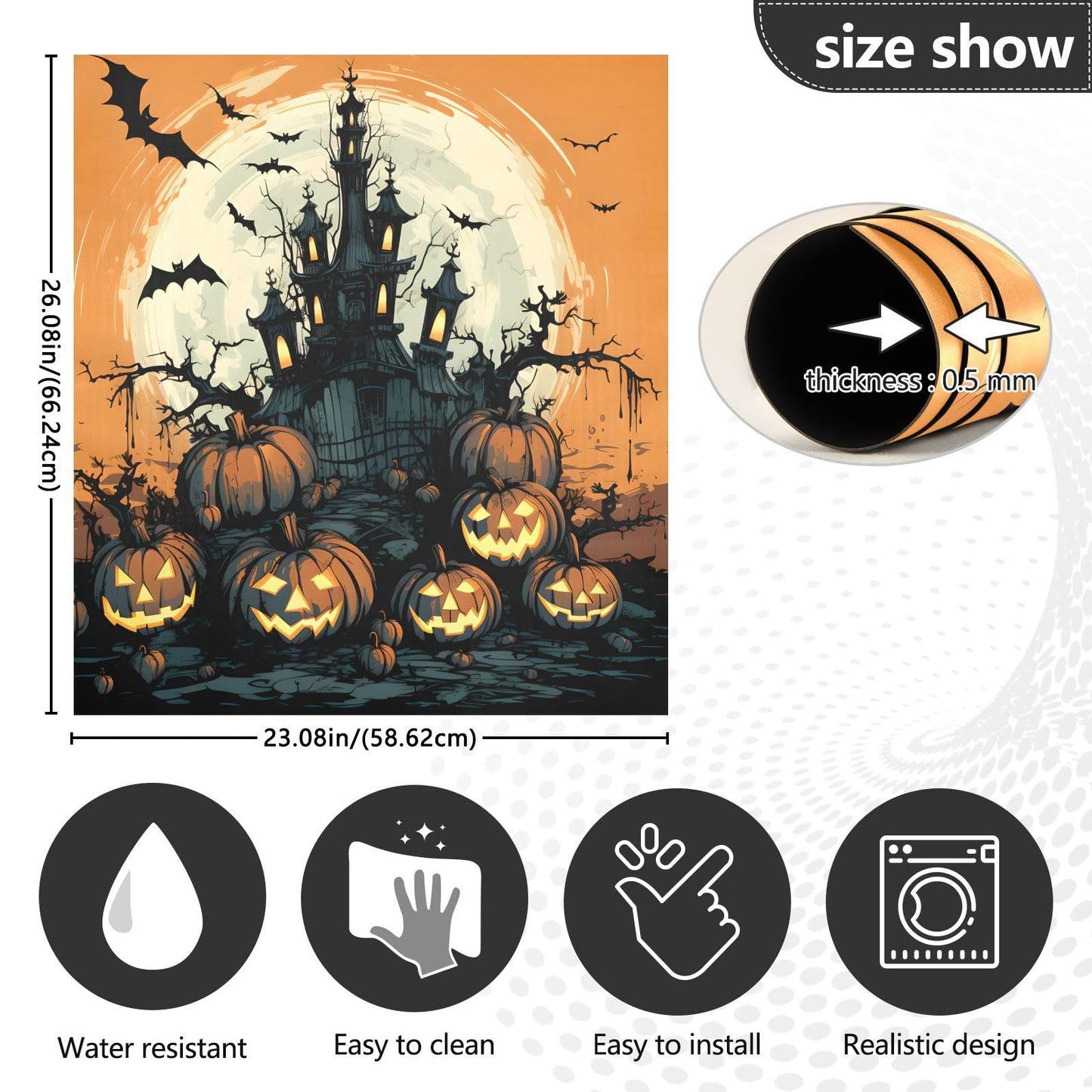 JIPONI Dishwasher Magnetic Cover Halloween Pumpkin Bat Dishwasher Magnetic Kitchen Art Decor, Dish Washer Magnet Sticker 23 W x 26 H Inch