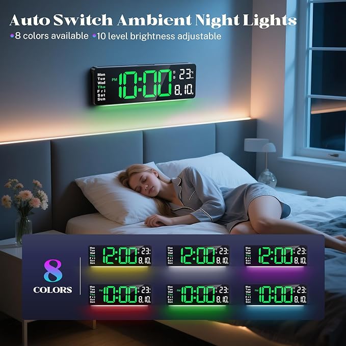 Digital Clock Large Display, 16" Large Digital Wall Clock for Classroom, Led Big Wall Electric Clocks with Remote Control,Date,Week,Alarm,Temp,Night Light for Bedroom,Living Room,Gym,Office