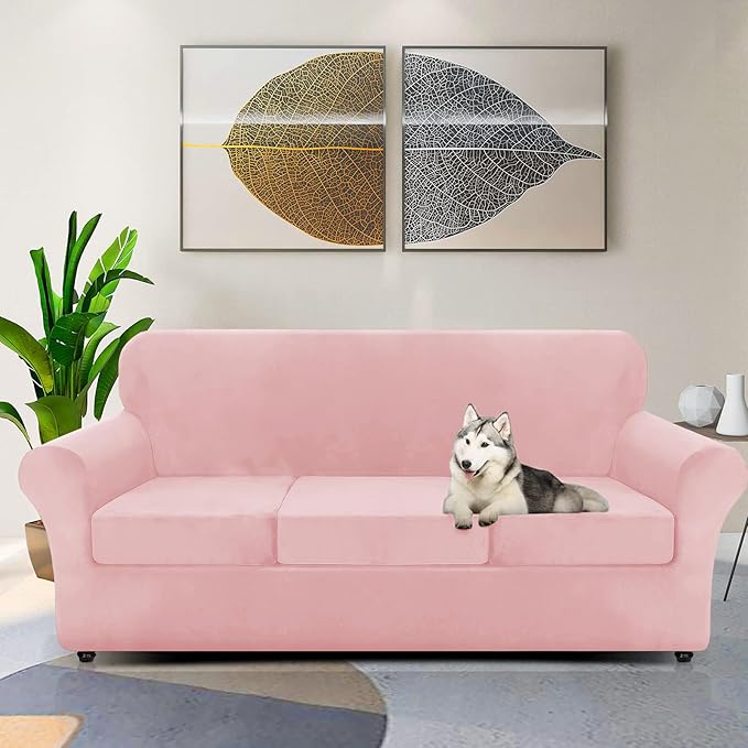ZNSAYOTX Oversized Velvet Couch Cover 4 Piece Stretch Sofa Covers