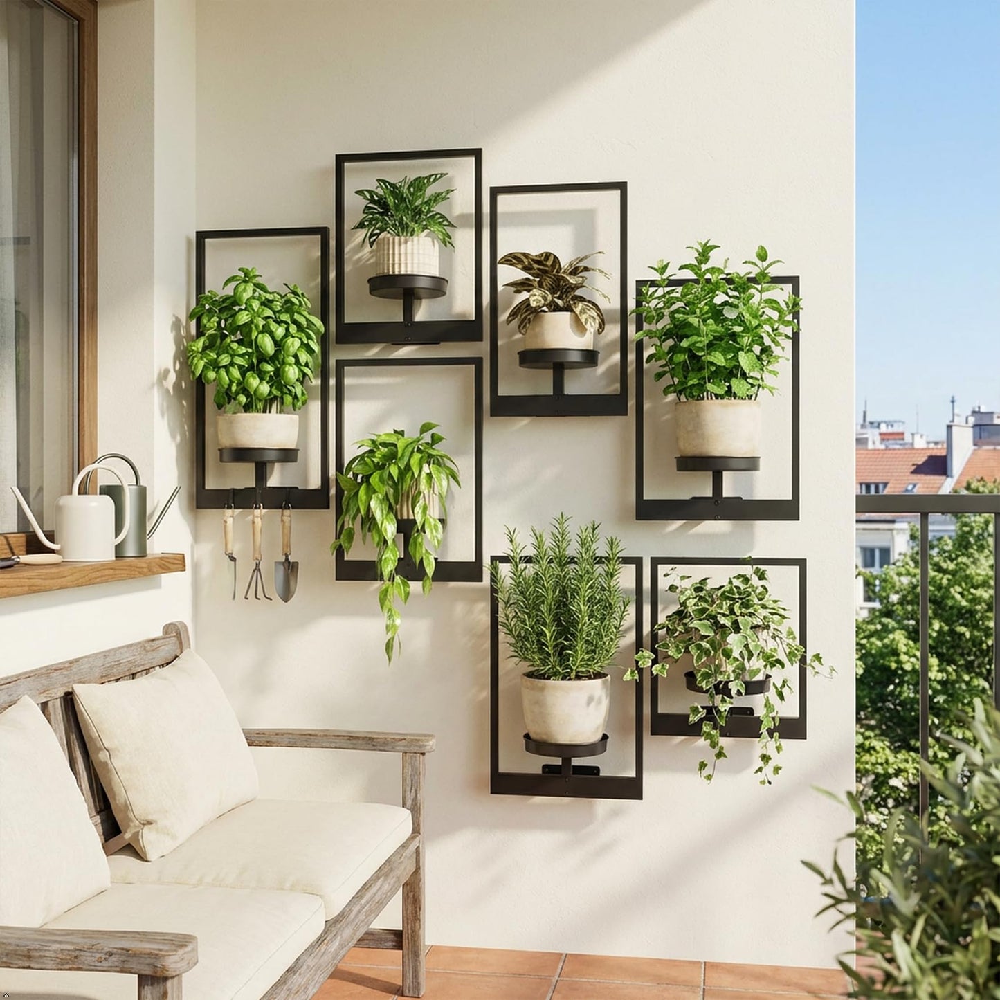 bbteroiu Picture Frame Wall Planters Set of 3, Modern Metal Hanging Shelves for Plants, Rustproof Wall Mount Flower Pot Holder for Indoor Outdoor, Decorative Plant Stand for Living Room Patio, Gold