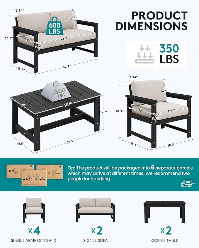 SERWALL 8 Pieces HDPE Outdoor Conversation Sofa Set