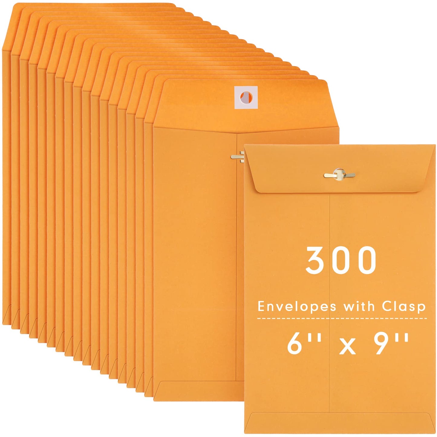 300 Pcs 6 x 9 Manilla Envelopes Clasp Kraft Catalog Envelope with Clasps Closure for Storing Mailing 28 lb Kraft Paper for Office Document Business School(Yellow)
