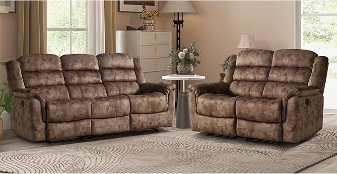 EBELLO 2 Pieces Reclining Couch Furniture Set, Overstuffed Reclining Loveseat