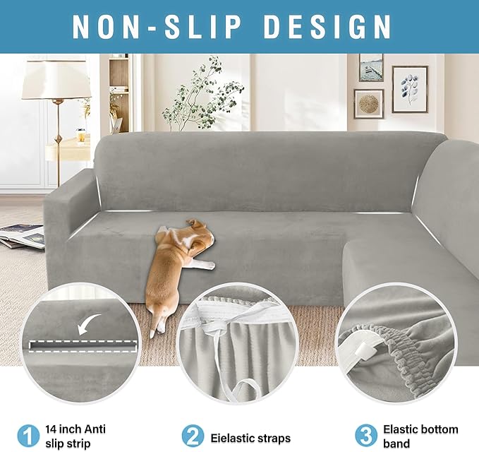 HDCAXKJ Corner Sectional Couch Covers Velvet Stretch L Shape Sofa Cover Soft