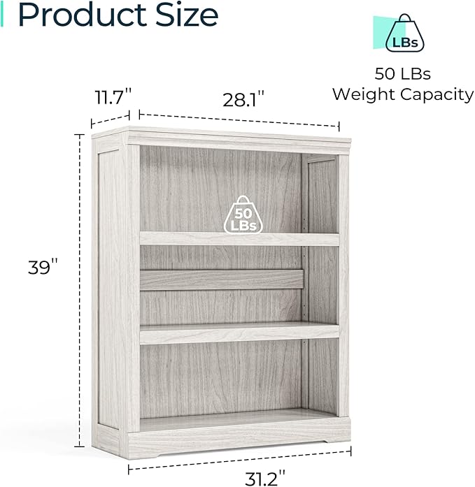 LINSY HOME 3-Tier Bookcase, Small Bookshelf Wood Display Storage Shelves