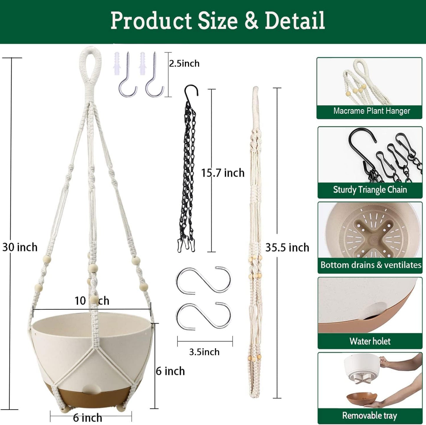 Koalaime Hanging Planters for Indoor Plants, 2 Pack 10 Inch Self Watering Pots with Macrame Plant Hanger, Hanging Baskets Holder for Outdoor Garden Home Ceiling Window Decor