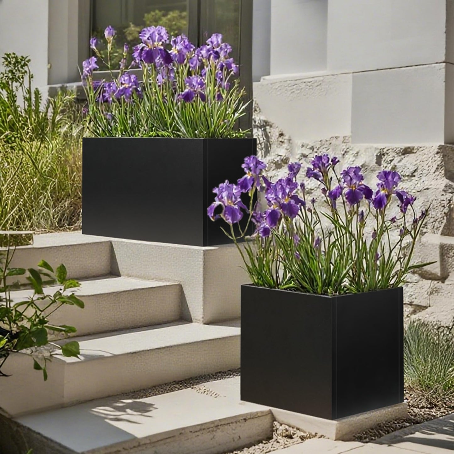 Black Planter Box Galvanized Steel Rectangular Metal Planter 36" L x 12" W x 16" H Indoor Large Outdoor Planters Steel Heavy Rectangle Planter Commercial Residential for Plants, Patio, Yard, Garden