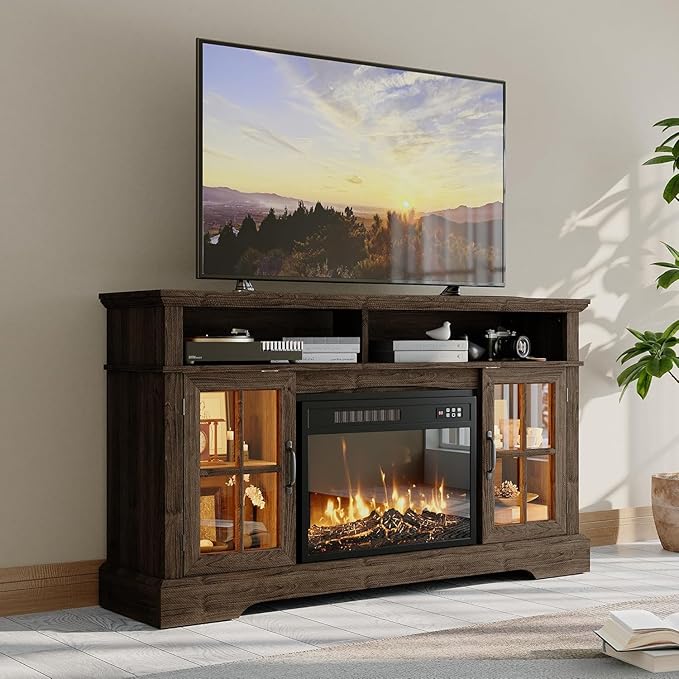 58" Fireplace TV Stand, Modern Entertainment Center