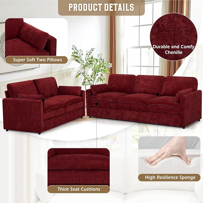 2 Pieces Chenille Sofa Set