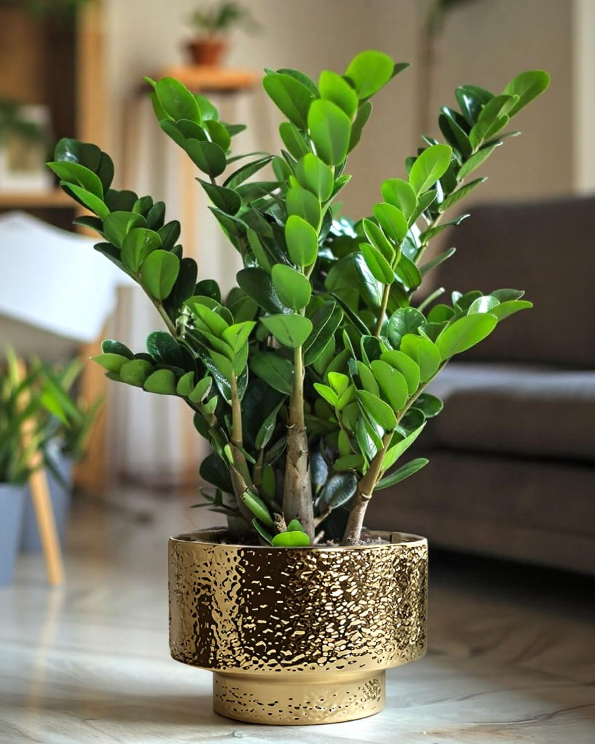 OXART Large Plant Pot, 12.2+10+7.7 inch Pots for Plants, Set of 3, Ceramic Planter with Drainage, Gold Indoor Flower Pots with Hole Mesh Pad, Gifts for Mom, Ideal for Home Office Decor, Overgild