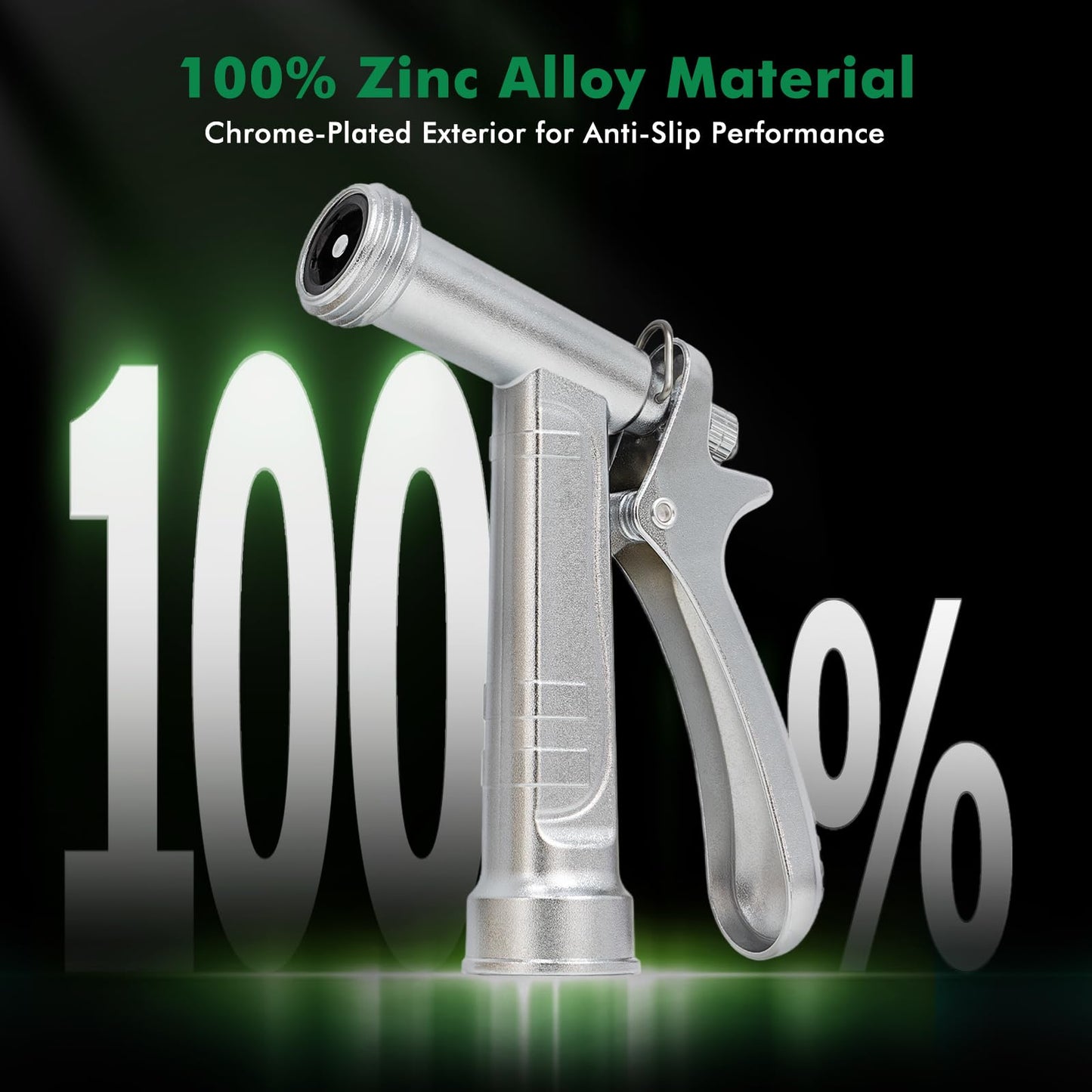 RESTMO 100% Metal Garden Hose Nozzle, 5X Lifespan Rust-Proof Chrome Plated, Heavy Duty Zinc Alloy Pistol Grip with Threaded Front, High Pressure Hose Sprayer Nozzle for Car Washing, Plant Watering