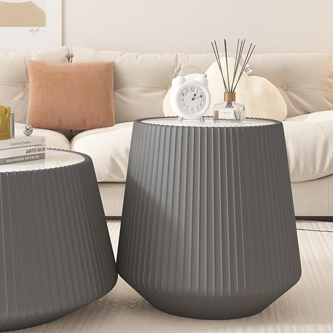 19.68" Round Marble End Table, Modern Cup Shaped Side Table
