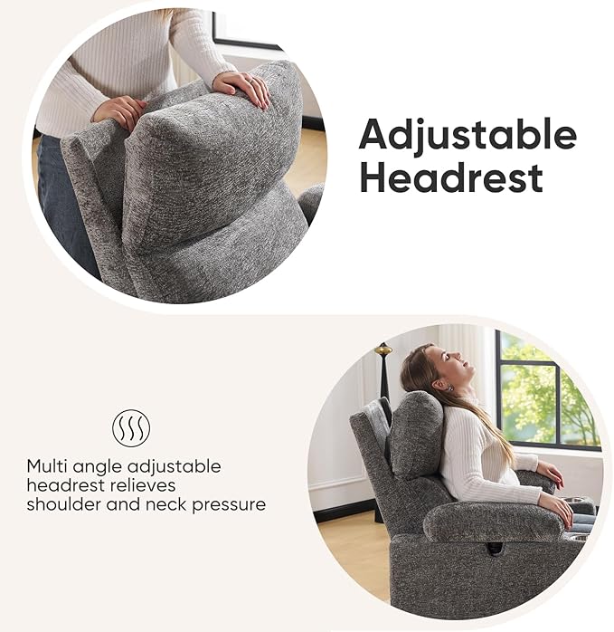 Swivel Rocker Recliner with Adjustable Armrests, Rocking Nursery Chair with