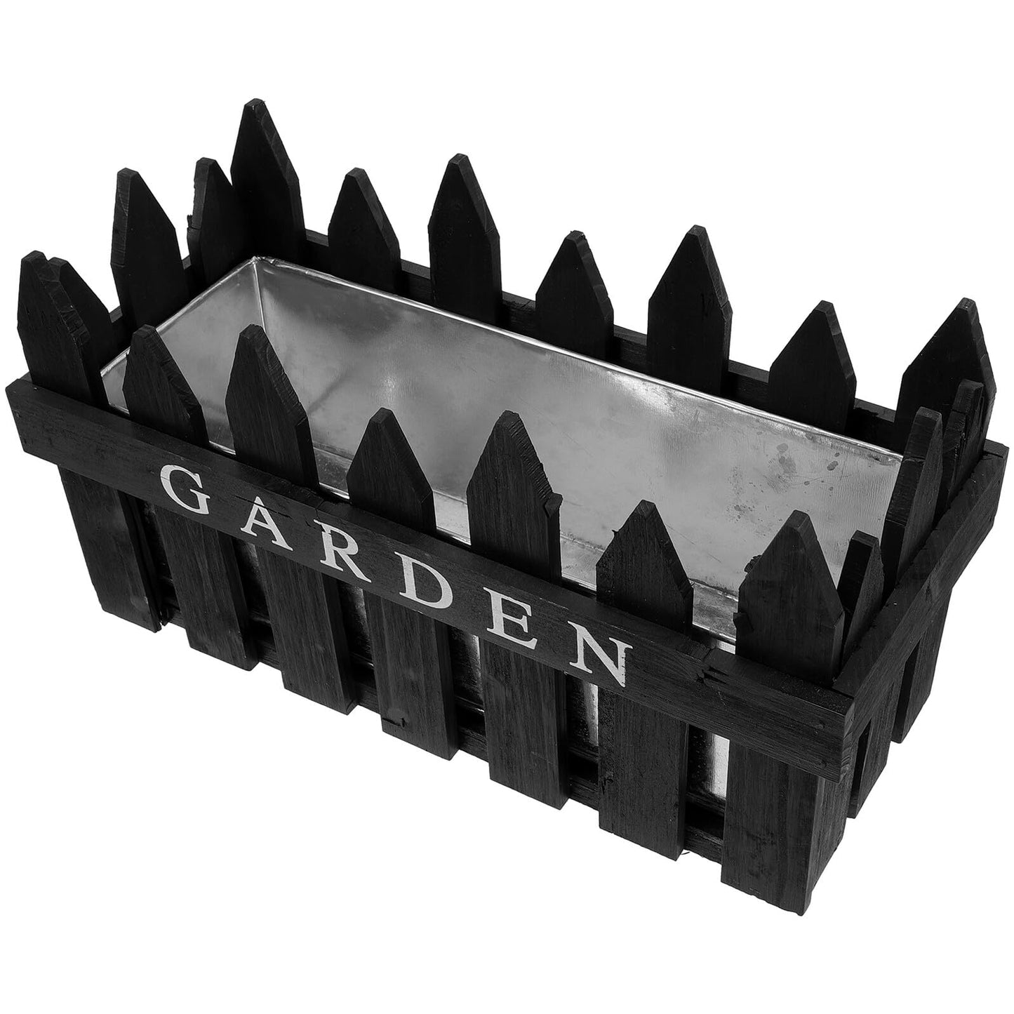 MAGICLULU Rectangular Wooden Fence Flowerpot Planter Box for Indoor Outdoor Decorative Planting, Black Wood Material, Creative Rustic Garden Pot Suitable for Office and Home Decor