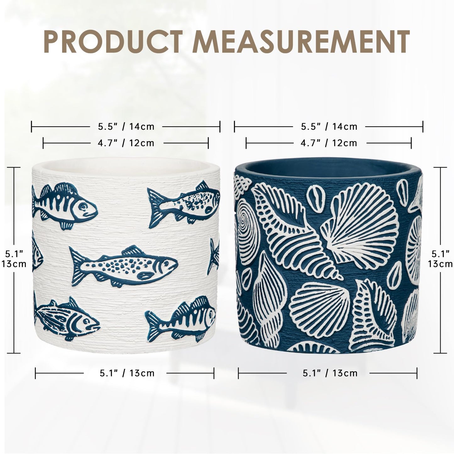Nature Crafted Ceramic Plant Pots, 5.5 Inch Planter Pot with Drainage Hole, Shell Fish Patterns Ceramic Planters Flower Pot for Indoor Home Succulent Flower Orchid Plants, Set of 2