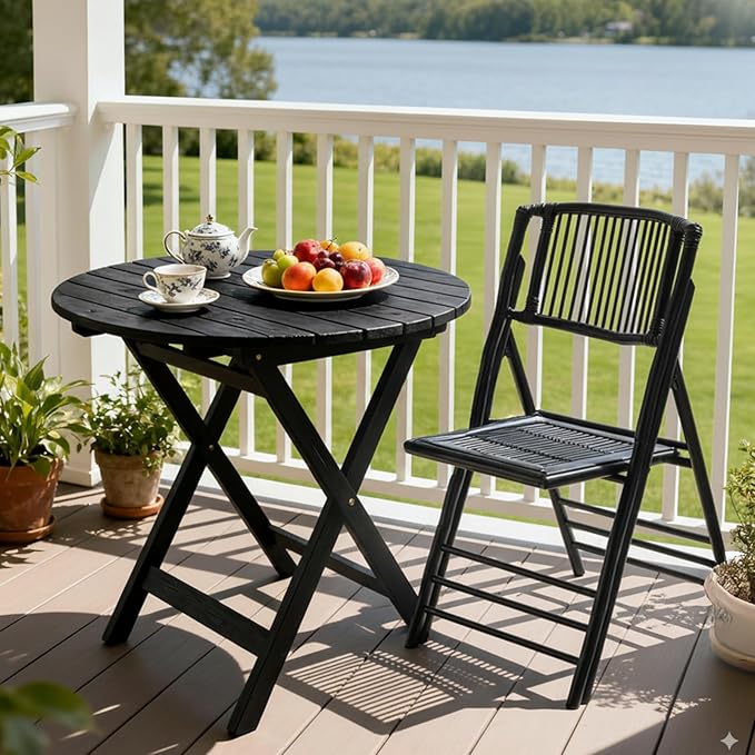 VINGLI Bamboo Folding Chair, Foldable Dining Wood Chairs Comfortable Seat