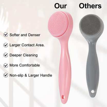 2 Pack Silicone Face Scrubber Exfoliating Brush, Manual Handheld Facial Cleansing Brush Blackhead Scrubber, Soft Bristles Waterproof for Face Skincare (Round-Pink)