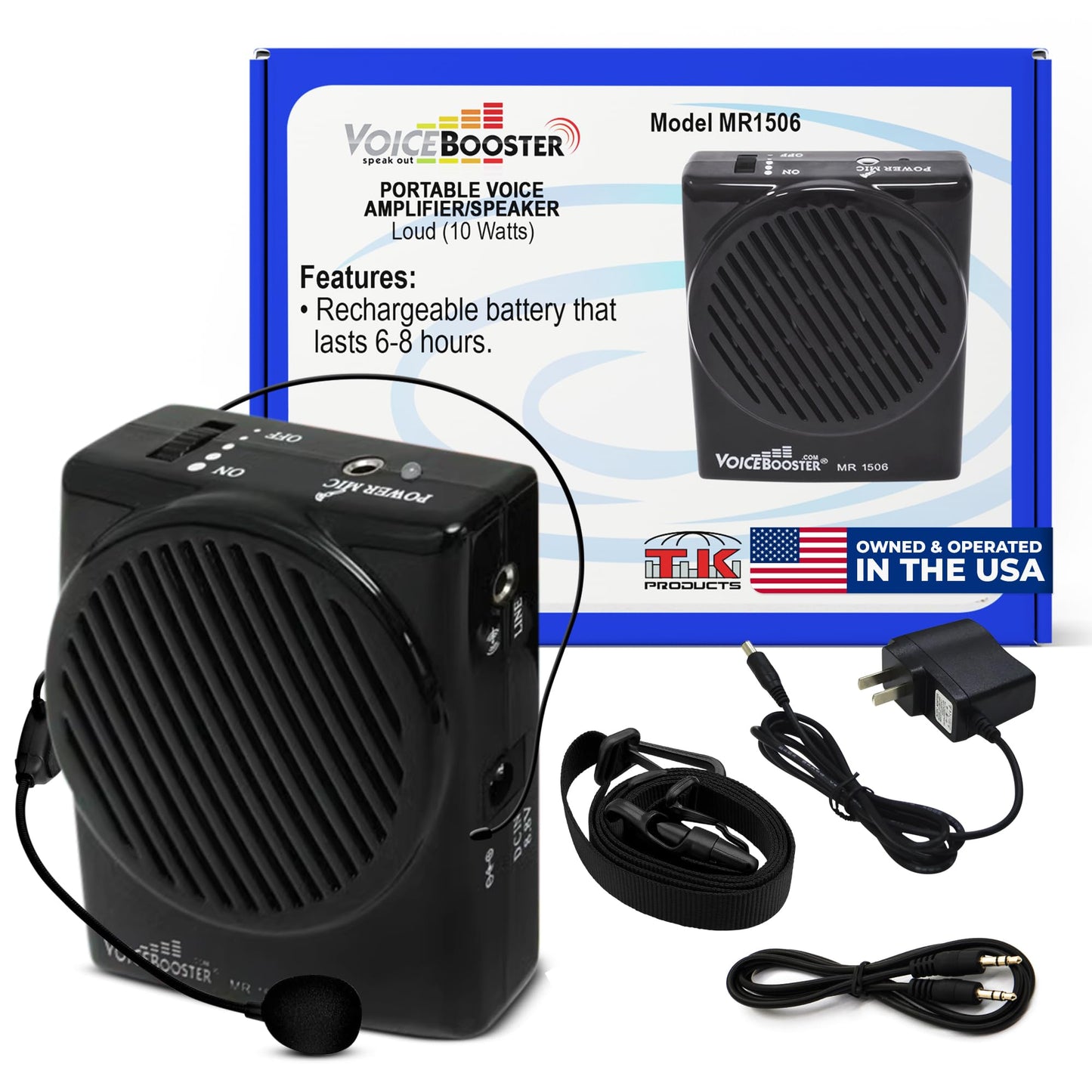 VoiceBooster Portable Voice Amplifier for Teachers - 10W Rechargeable Megaphone Speaker & MP3 Player with Wearable Microphone Headset for Classroom, Tour Guide, Elderly, Public Speaking - MR1506