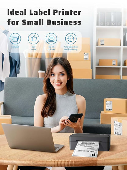 Shipping Label Printer 4x6, Bluetooth Thermal Label Printer for Small Business, Warehouse or Home Office, Compatible with Windows iOS Android Mac, USPS Amazon Ebay Etsy Black