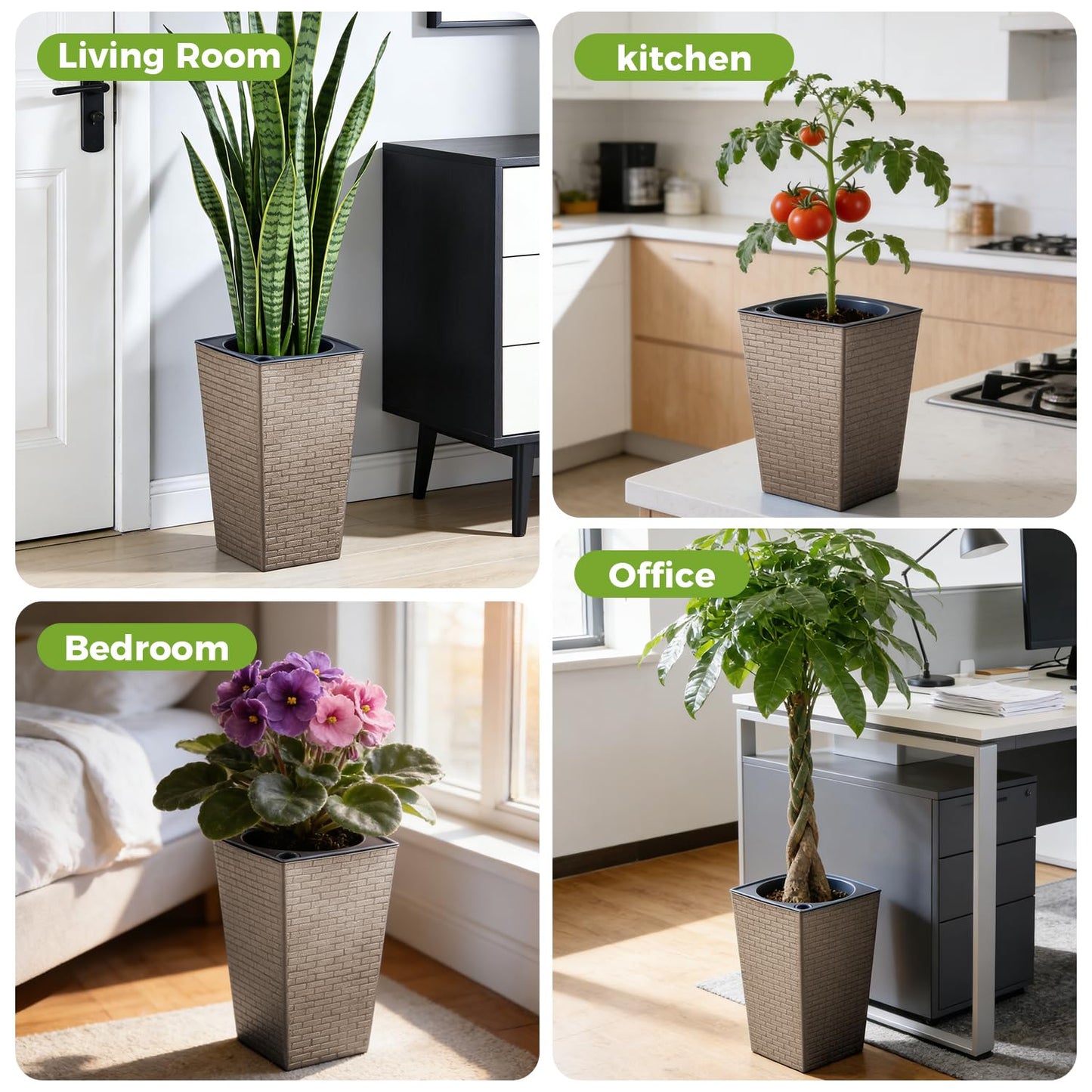 Self Watering Pots for Indoor Plants, 2 Pack Flower Pots Self Watering Planter 10.7" x 6.9" Plastic Pots African Violet Wick and Grow Pots Tall Orchid pots Square Large Plant Pots, Bronze