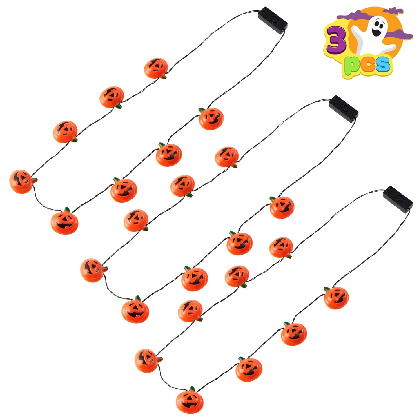 JOYIN 3 Pcs Halloween LED Necklace Pumpkin Shaped Jack o' Lantern Glowing Necklaces for Halloween Party Favor and Supplies, Party Costume Accessory Supplies
