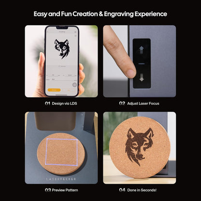LaserPecker LP2 Handheld Laser Engraver, 1kg Portable Engraving Machine for Wood/Leather/Coated Metal, 36000mm/min Speed & 0.05mm Precision, Multi-Angle Engraving, Basic Set