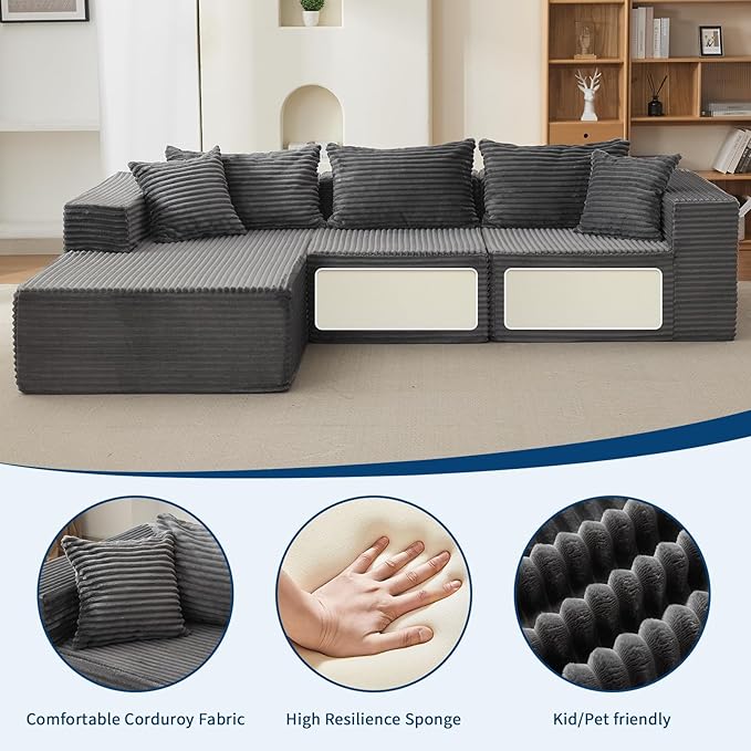 Hetoy Oversized L Shape Modular Sofa, Soft Modular Sectional Couch