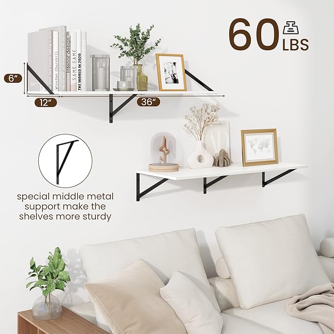 Fun Memories Floating Shelves for Wall, 12 Inch Deep Floating Shelves Set of 2