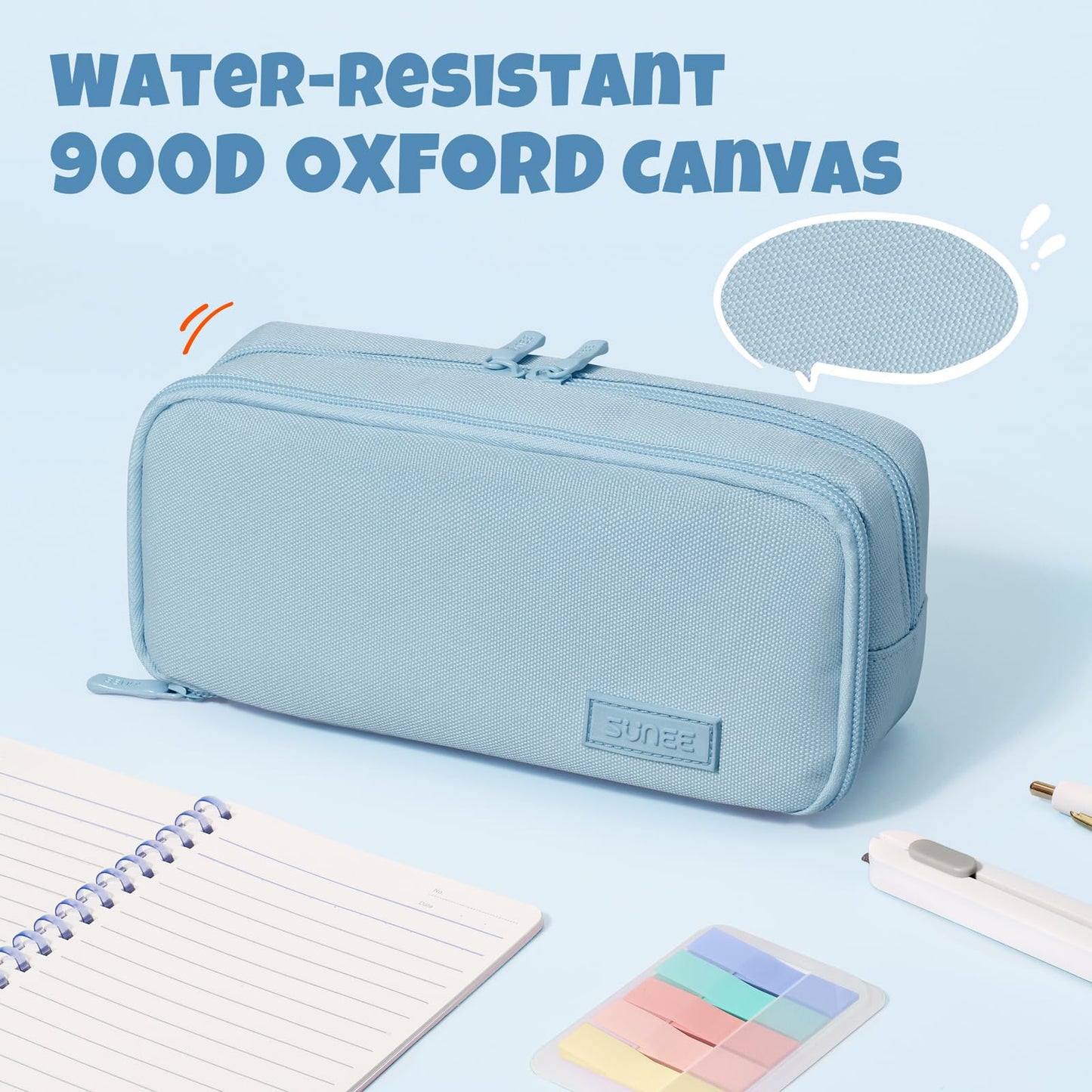 SUNEE Pencil Case, Large Capacity Pencil Pouch, Aesthetic Big Pen Bag 900D Oxford Pen Box for Office Stationery Organizer School Supplies Multifunctional for Teen Boys Girls Women Men, Blue