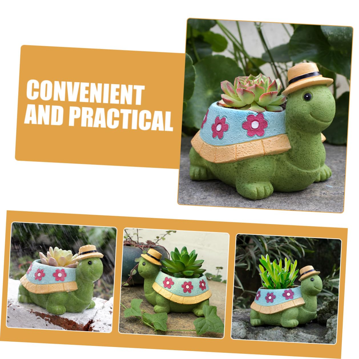 Lurrose Resin Turtle Succulent Planter with Drainage Cute Cartoon Small Flower Pot for Indoor and Outdoor Garden Decor Decorative Plant Holder for Desk Windowsill Bookshelf