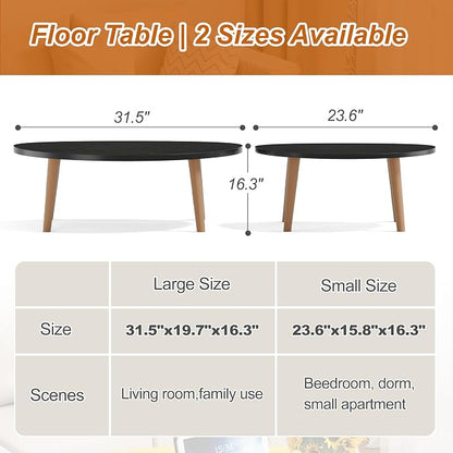 Coffee Table Low Table with Solid Wood Legs, 31.5x19.7 Large Coffee Table Side Table, Floor Table Desk for Sitting on The Floor, Living Room Furniture for Office Apartment Home, Pebble-Black
