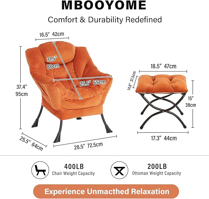 MBOOYOME Lazy Chair with Folding Ottoman, Modern Accent Armchair with Armrests