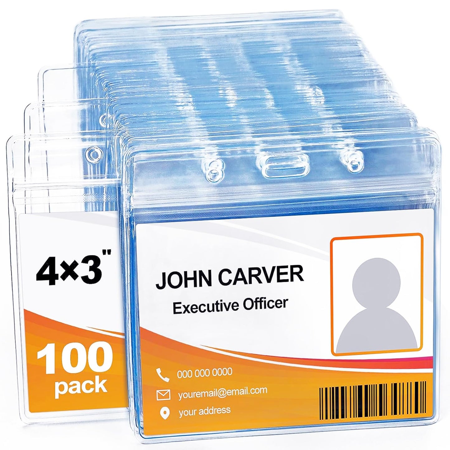 100 Pcs Clear Plastic Extra Thick Horizontal Card Holders, 4x3 Inch Sealable Waterproof Name Badge Bank ID Card Protector