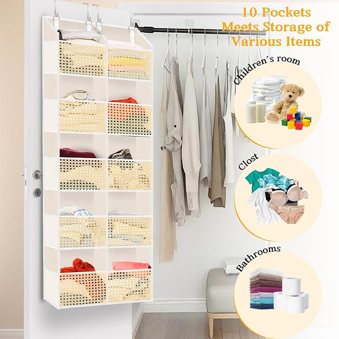 Over The Door Organizer 5 Tiers, Extra Large Behind Door Storage of 10