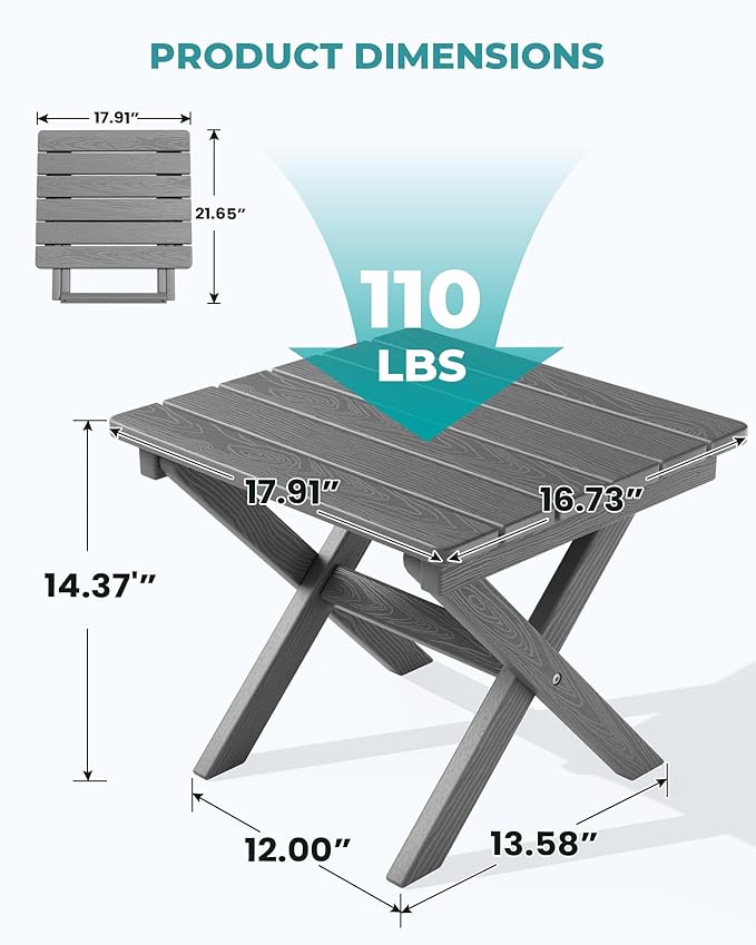 SERWALL Small Folding Side Table, HDPE Outdoor End Table
