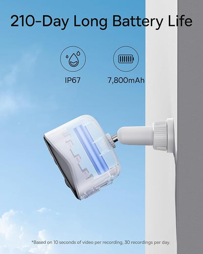 Baseus Security Cameras Wireless Outdoor, N1 2-Cam Kit with 2K Clarity, No Monthly Fee, 16TB Expandable Local Storage, 210-Day Battery Life, Spotlight & Alarm, Works with Alexa/Google Home, Light Grey