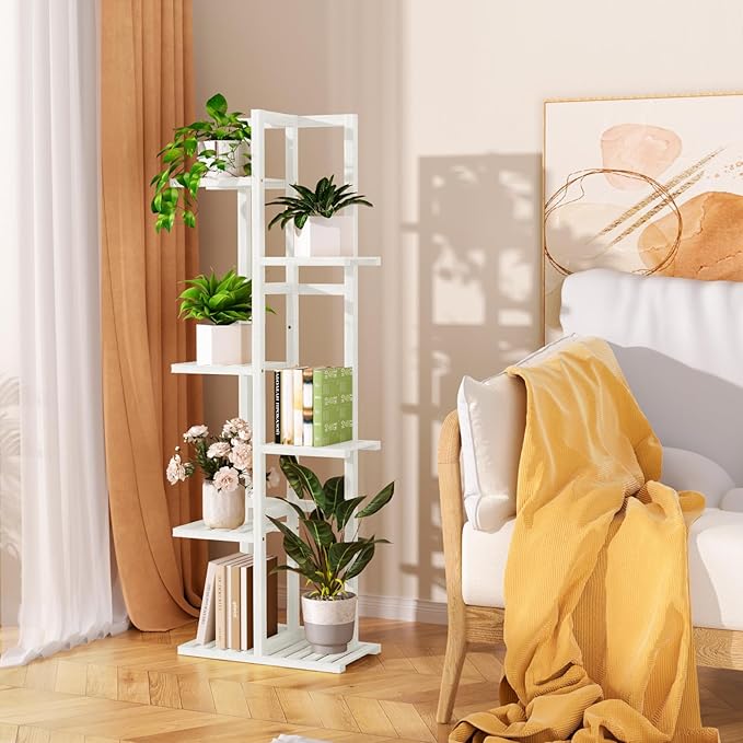 ROMGUAR CRAFT 6 Tier Bamboo Plant Stand Indoor, Wood Tall Flower Holder Corner