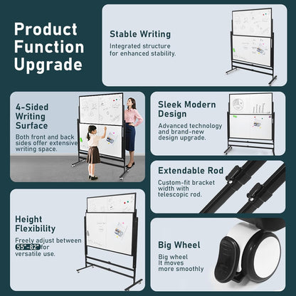 72x60 Inch Large Rolling Dry Erase Whiteboard | Height Adjustable Standing Easel with Wheels | Magnetic Double-Sided Board for Office, Home & Classroom | Teaching Supplies