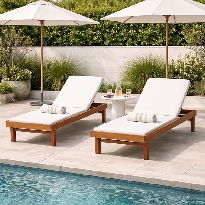 Christopher Knight Home Dina Set of 2 Chaise Lounge Chair Outdoor, Acacia Wood
