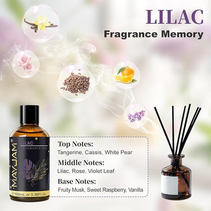 Lilac Fragrance Oil Essential Oil, MAYJAM 3.38FL.OZ Lilac Oil for Diffusers for Home, Long Lasting Scented Oils for Soap Candle Making - 100ML