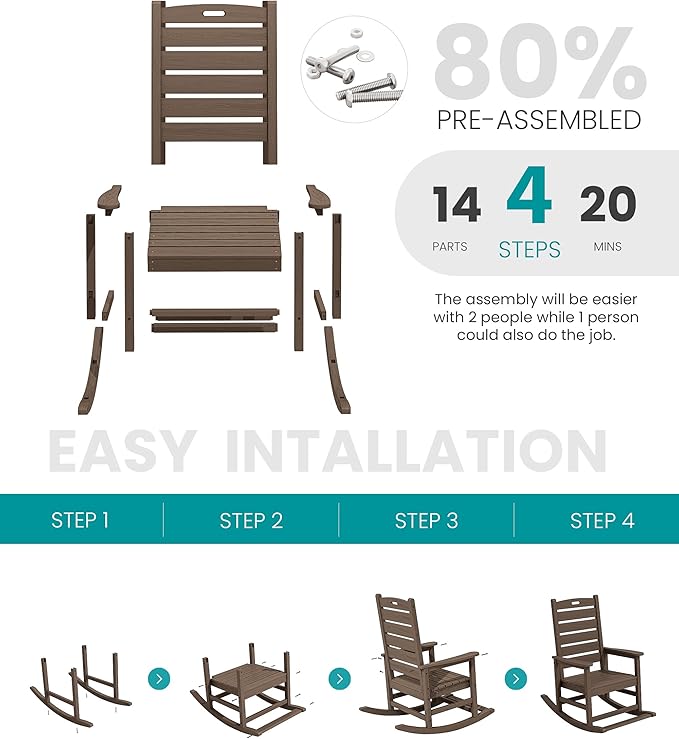 SERWALL Outdoor Rocking Chair, Oversized Rocking Chair