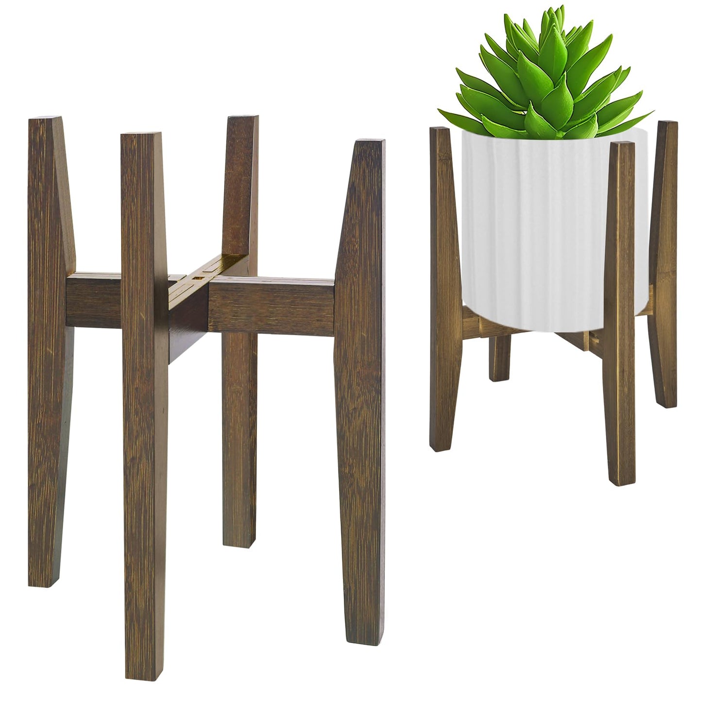 Rnined Plant Stand Indoor, Bamboo Plant Shelf, Adjustable Corner Plants Flower Holders Single Floor Plant Stand, Fits 8 to 12 Inches Pots,(Pot & Plant Not Included)(walnut)