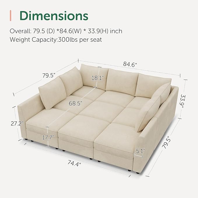 HONBAY Modular Sectional Sleeper Sofa
