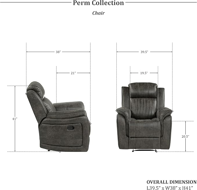 Lexicon Recliner Living Room Set, Home Theater Seating, Manual Polished