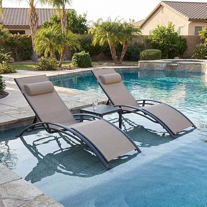PURPLE LEAF Patio Chaise Lounge Set of 3 Outdoor Lounge Chair Beach Pool