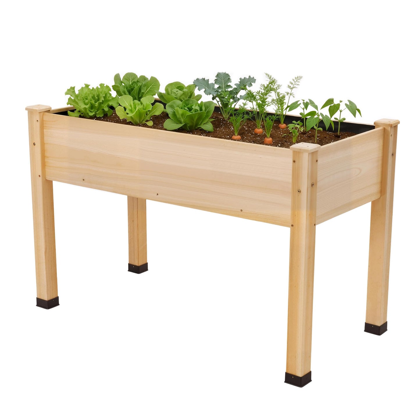 AMERLIFE Raised Garden Bed, 48x30x24 Inches Elevated Wood Planter Box with Legs, Bed Liner, Divider and Drainage Holes for Backyard, Patio, 200 lb Capacity - Light Wood